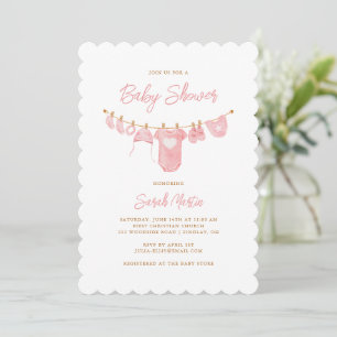 Simple Minimalist Blush Pink Scalloped Baby Shower Invitation
