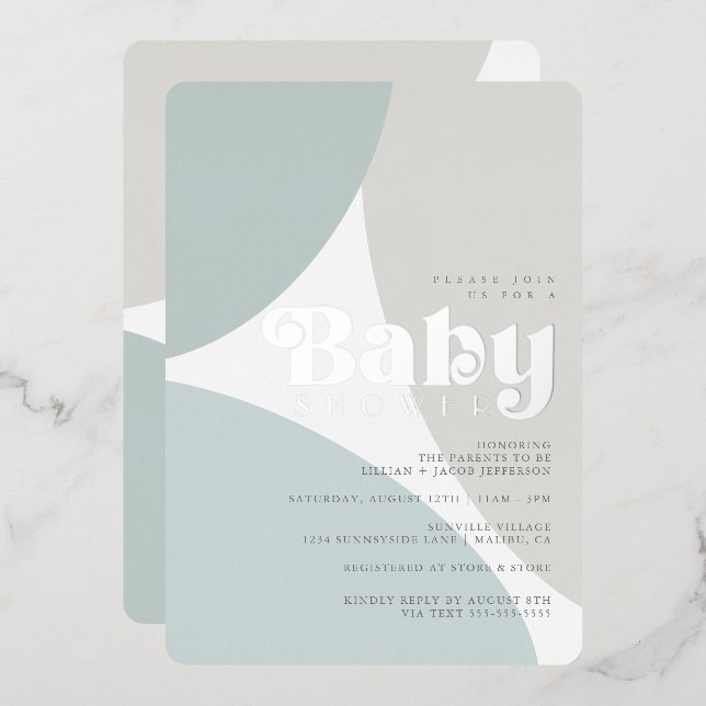 Simple Minimalist Boho Blue Tone Baby Shower Foil  (Front/Back)