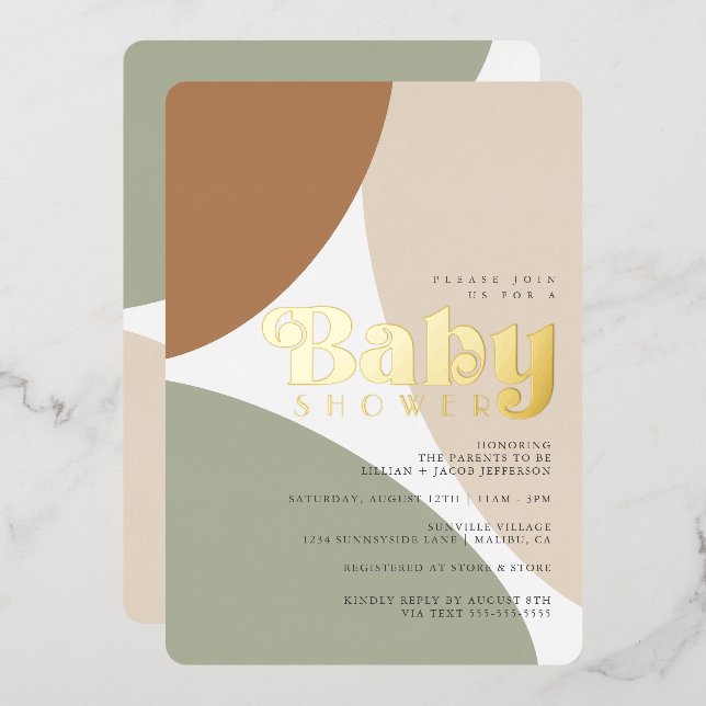 Simple Minimalist Boho Earth Tone Baby Shower Foil (Front/Back)