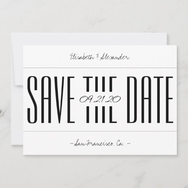 Simple minimalist bold typography script save the date (Front)
