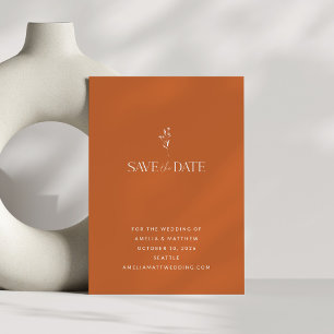 Simple Minimalist Botanical Burnt Orange Wedding Save The Date