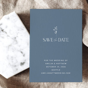 Simple Minimalist Botanical Dusky Blue Wedding Save The Date