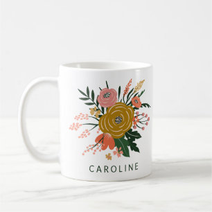 Simple Minimalist Botanical Flower Personalised   Coffee Mug