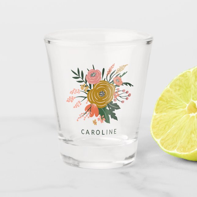 Simple Minimalist Botanical Flower Personalised    Shot Glass (Front)