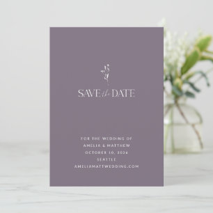 Simple Minimalist Botanical Plum Purple Wedding Save The Date