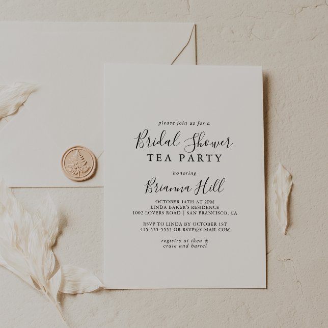 Simple Minimalist Bridal Shower Tea Party Invitation (Creator Uploaded)