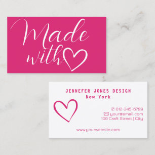 Simple Minimalist Bright Pink Made With Love Heart Business Card