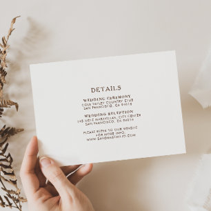 Simple Minimalist Brown Wedding Details  Enclosure Card