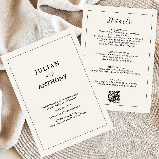 Simple Minimalist Budget Beige Wedding Invitation (Creator Uploaded)