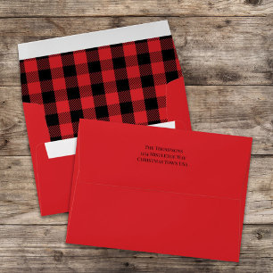Simple Minimalist Buffalo Check Return Address Red Envelope