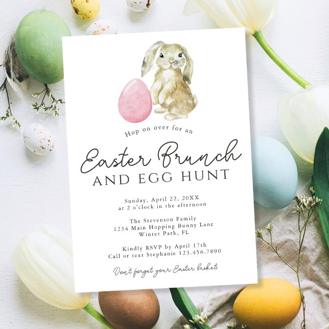 Simple Minimalist Bunny Pink Egg Easter Brunch Invitation (Creator Uploaded)