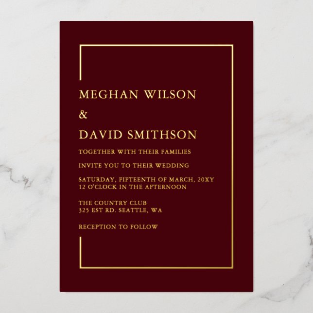 Simple Minimalist Burgundy Modern Wedding   (Front)