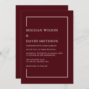 Simple Minimalist Burgundy Modern Wedding   Invitation
