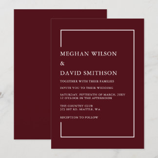 Simple Minimalist Burgundy Modern Wedding Invitation