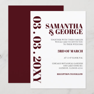 Simple Minimalist Burgundy Modern Wedding Invitation
