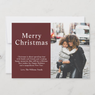 Simple Minimalist Burgundy Photo Merry Christmas Holiday Card