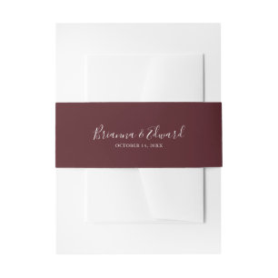 Simple Minimalist Burgundy Wedding Invitation Belly Band