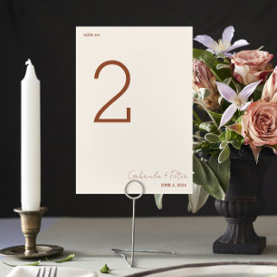 Simple Minimalist Burnt Orange   Cream Wedding Table Number