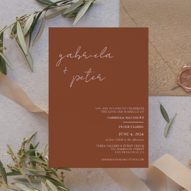 Simple Minimalist Burnt Orange Modern Wedding Invitation (Creator Uploaded)