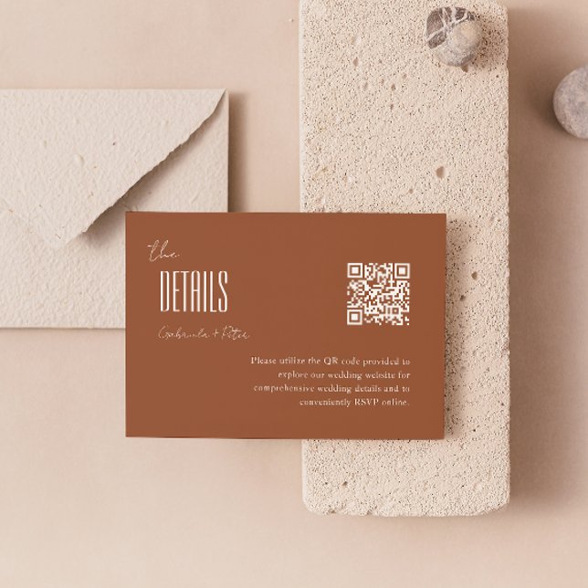 Simple Minimalist Burnt Orange QR Code Wedding Enclosure Card (Creator Uploaded)