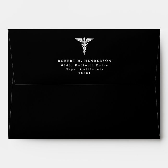 Simple Minimalist Caduceus Medical Graduate Black  Envelope (Back (Top Flap))
