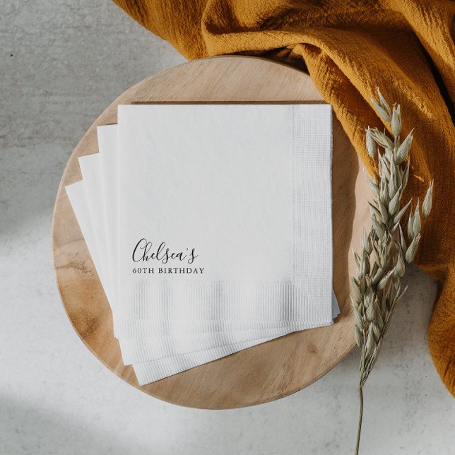 Simple Minimalist Calligraphy 60th Birthday Party Napkin (Creator Uploaded)