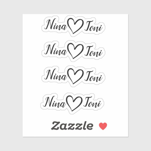 Simple Minimalist Calligraphy Heart Two Names Cute (Sheet)