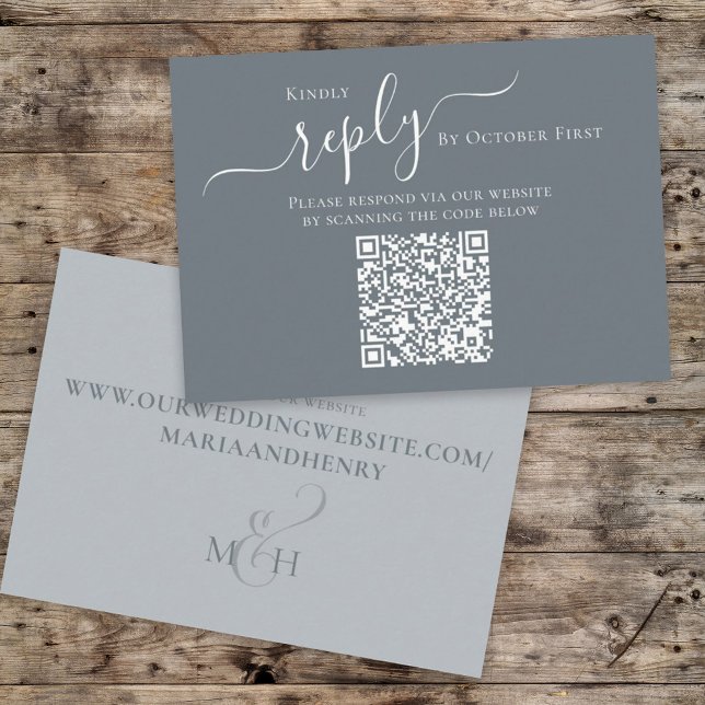 Simple Minimalist Calligraphy QR Code RSVP Blue Enclosure Card (Creator Uploaded)