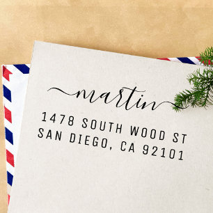 Simple Minimalist Calligraphy Return Address Self-inking Stamp