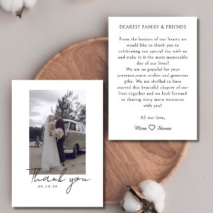 Simple minimalist calligraphy script photo wedding thank you card