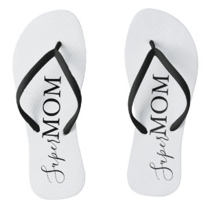 Simple Minimalist Calligraphy Super Mum   Flip Flops
