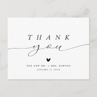Simple Minimalist Calligraphy Wedding Thank You Postcard