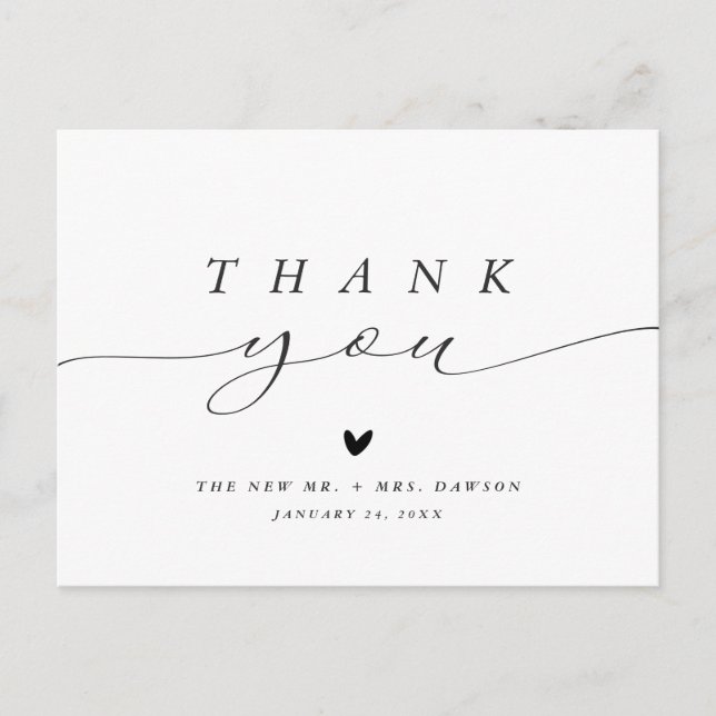 Simple Minimalist Calligraphy Wedding Thank You Postcard (Front)