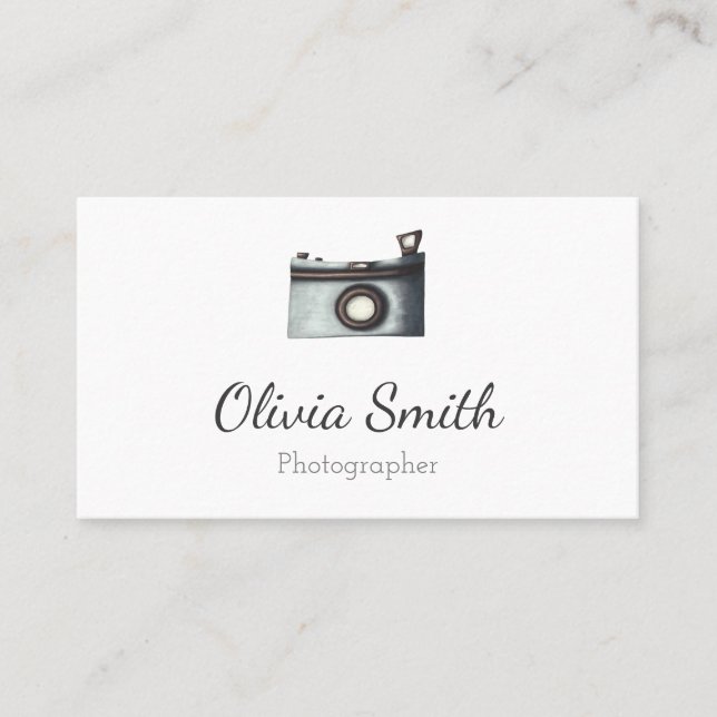 Simple Minimalist Camera Photographer Business Card (Front)