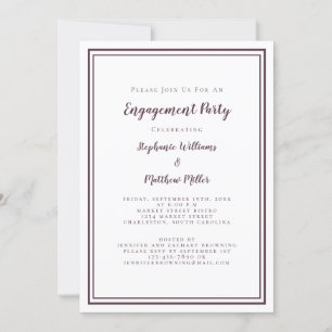 Simple Minimalist Cassis Purple Engagement Party Invitation