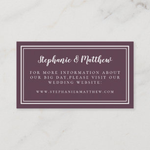 Simple Minimalist Cassis Purple Wedding Website Enclosure Card