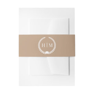 Simple Minimalist Champagne Beige Monogram  Invitation Belly Band