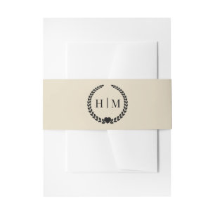 Simple Minimalist Champagne Cream Monogram  Invitation Belly Band