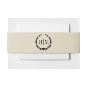 Simple Minimalist Champagne Cream Monogram Invitation Belly Band