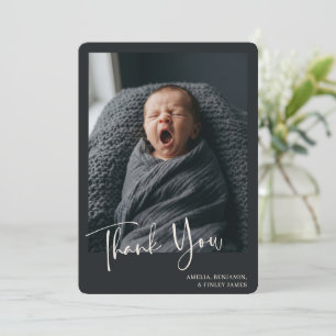 Simple Minimalist Charcoal Black Newborn Photo Thank You Card
