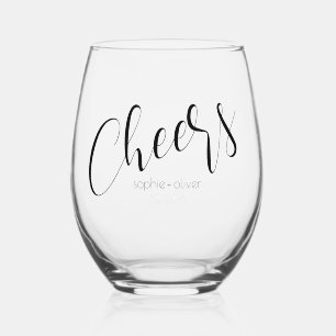Simple Minimalist Cheers and Names  Stemless Wine Glass