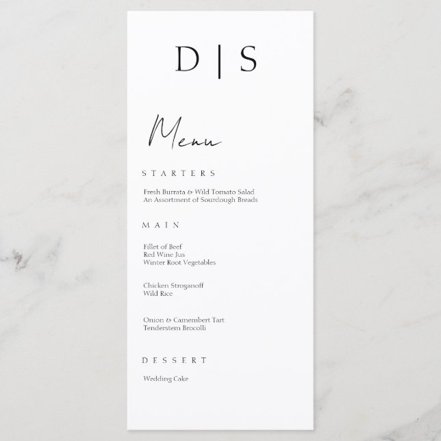 Simple Minimalist Chic Black and White Wedding Menu (Front)