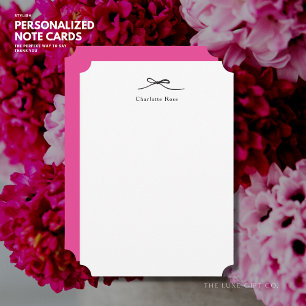 Simple Minimalist Chic Monogram Hot Pink Black Bow Card