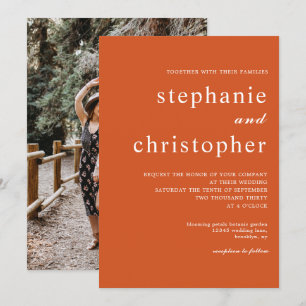 Simple Minimalist Chic Script Coral Photo Wedding Invitation