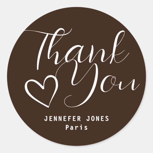Simple Minimalist Chocolate Calligraphy Heart  Classic Round Sticker (Front)
