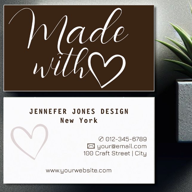 Simple Minimalist Chocolate Made With Love Heart Business Card (Creator Uploaded)