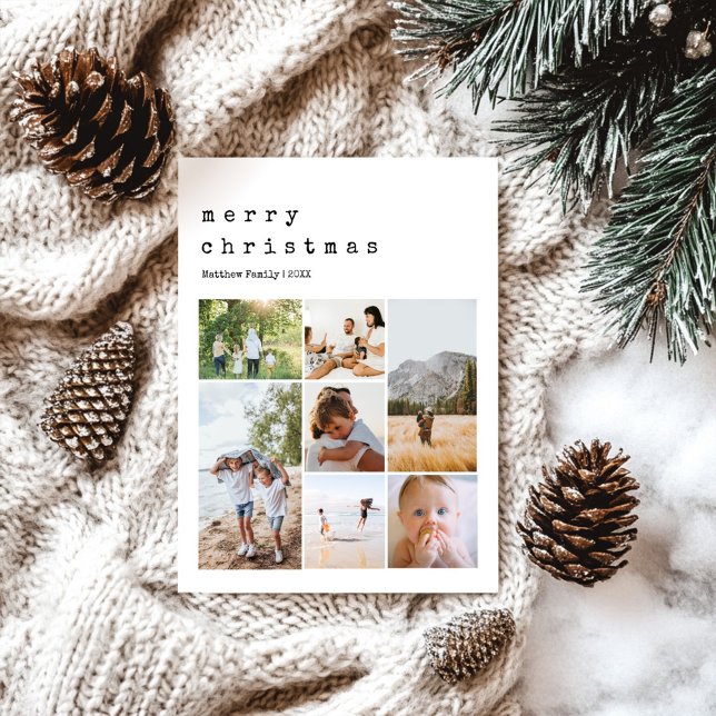 Simple Minimalist Christmas Family Photo Collage Holiday Postcard (Creator Uploaded)