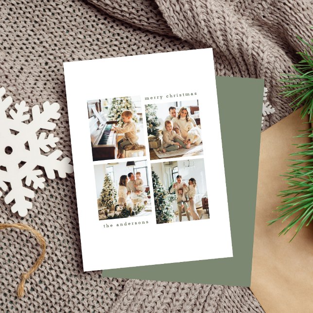 Simple Minimalist Christmas Four Photo Typography Holiday Card (Creator Uploaded)