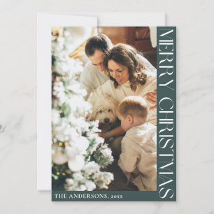 Simple Minimalist Christmas Green Photo Holiday Card