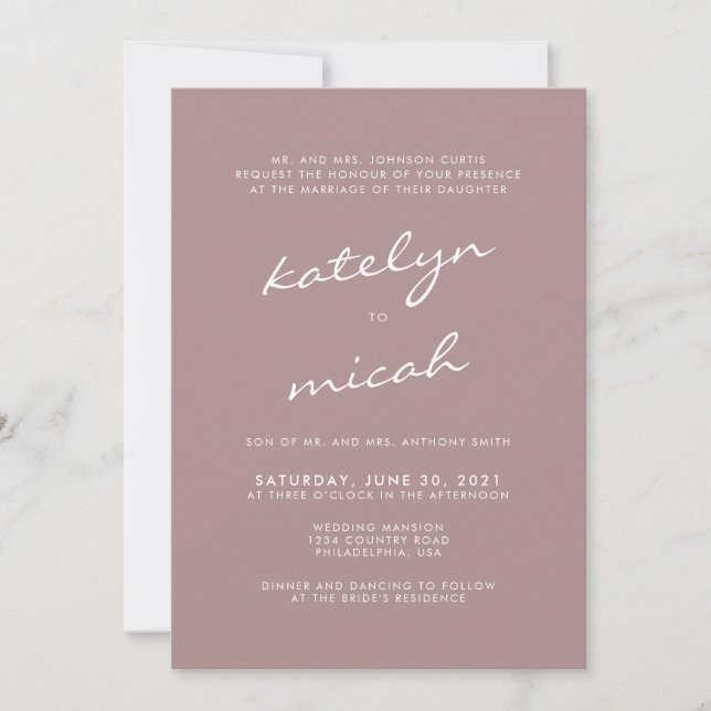 Simple Minimalist Cinnamon Rose Formal Wedding Invitation (Front)